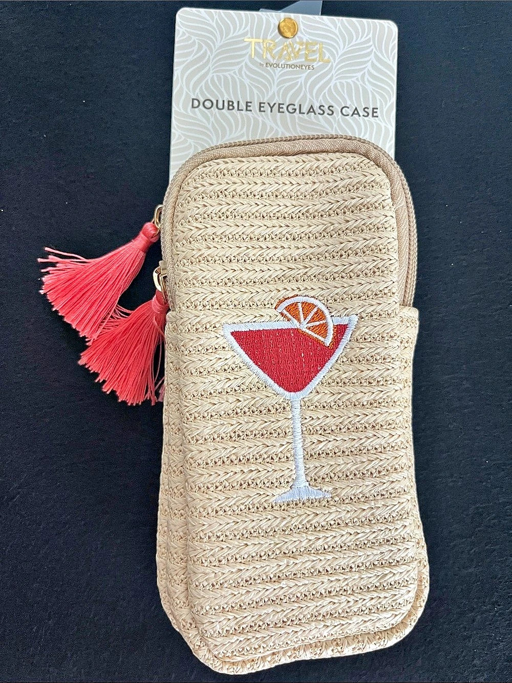 TRAVELON Double Eyeglass Case Beige Red NWT
